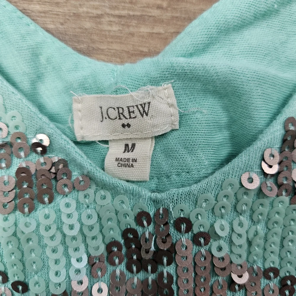 J. Crew‎ Mint Green Sequin Chevron Tank Top Sleeveless Scoop Neck Size M Casual